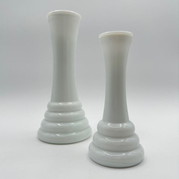 Two Milk Glass Bud Vases | Randall Art Deco Beehive Vintage Wedding Xmas Decor - Picture 12 of 13